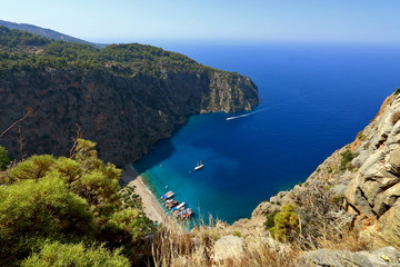 The Butterfly Valley (kelebekler vadisi) in Oludeniz, Fethiye in Turkey.