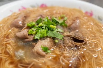 Taiwan snack of thin noodles with pork intestine