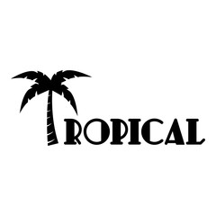 Logotipo abstracto con texto TROPICAL con palmera en color negro