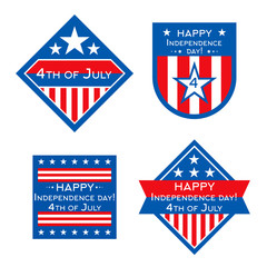 The USA Independence Day vector badges or labels design set. American independence day, 4th jule sticker emblem illustration
