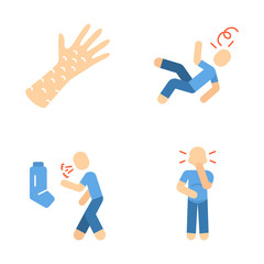 Infection, allergy symptoms flat design long shadow color icons set