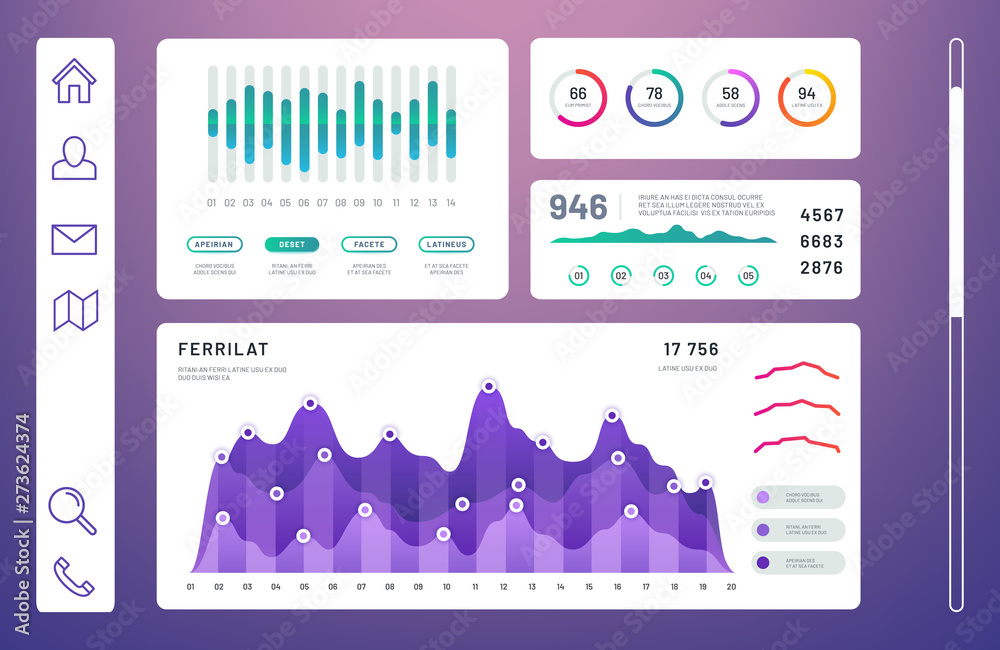 Poster infographic dashboard, admin panel with info charts, diagrams vector template. info data graph and d