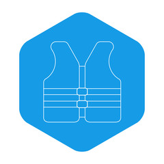 Icono plano lineal chaleco salvavidas en hexágono color azul