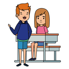 cute little students couple in school desk