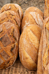 country bread and organic baguettes made with sourdough and cooked over a wood fire
