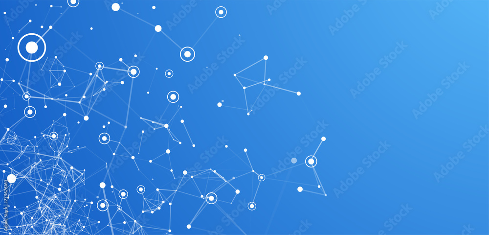 Wall mural cover template for science and technology presentation. plexus style background.
