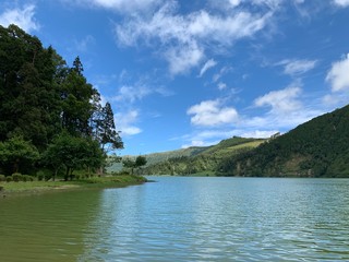 Fototapeta na wymiar lake in the mountains on São Miguel island, Azores, Portugal near Sete Cidades