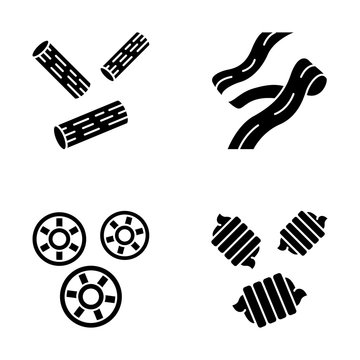 Pasta noodles types glyph icons set