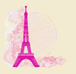 Naklejka na ściany i meble Vintage retro Eiffel tower abstract card