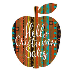 Hello autumn sales card design. Apple