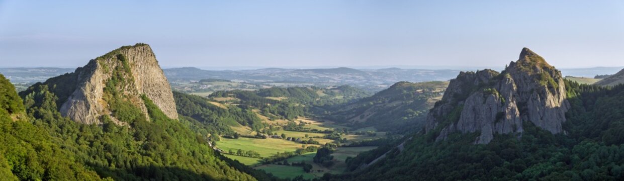 View of Tuiliere and Sanadoire rocks, Orcival, Auvergne, France, Europe