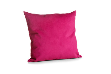 Soft pink pillow isolated on white background
