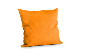 Soft orange pillow isolated on white background