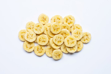 Banana slices on white  background.