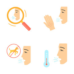 Allergies flat design long shadow color icons set