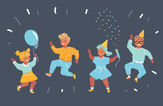 Boys and girl jumping together.