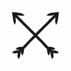 Crossed arrows drawn by hand with a rough brush. Isolated grunge icon, symbol, logo. Sketch, watercolor, paint.