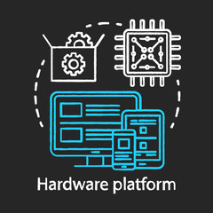 Computer components, hardware platform chalk concept icon