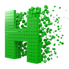 letter H shaped data block. version with green cubes. 3d pixel style vector illustration.