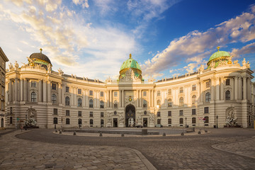 Fototapeta na wymiar Hofburg Palace. View from Michaelerplatz, morning view. Vienna, Austria.