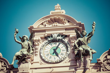 Casino building facade in a sunny summer day in Monte Carlo, Monaco.