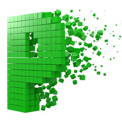 letter P shaped data block. version with green cubes. 3d pixel style vector illustration.