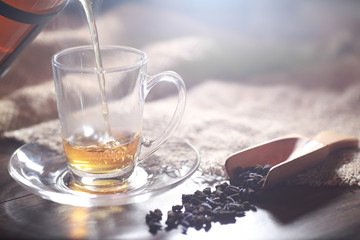 Brewed tea on a serving table