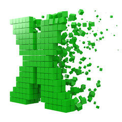 letter X shaped data block. version with green cubes. 3d pixel style vector illustration.