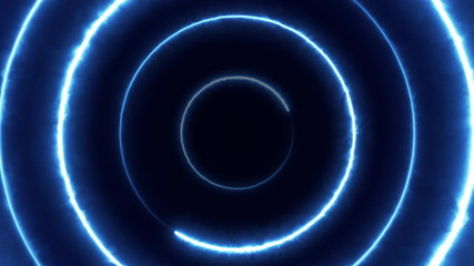 Neon bakcground flying through edless glowing rotating neon circles creating a tunnel, blue red pink violet spectrum, fluorescent 3d rendering infinity light, modern colorful lighting, 4k