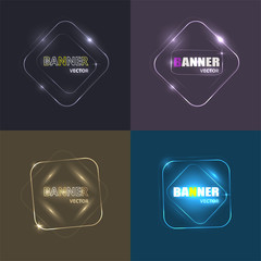 Set of glowing neon banners for design. Vector Background