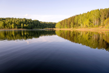 Beautiful sunset, sky and lake water