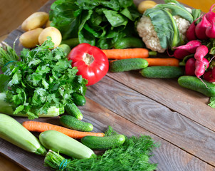 fresh vegetables on wooden table