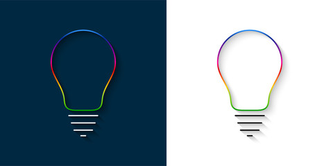 Set of multicolor light bulb thin line icons with a long shadow. Idea and creativity symbols.