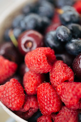 fresh raspberries and blueberries