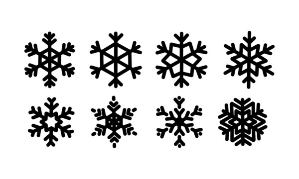 set of snowflakes vector, hand drawn snow winter & chistmas icon, isolated background
