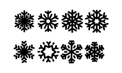 set of snowflakes vector, hand drawn snow winter & chistmas icon, isolated background