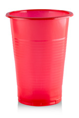 The Red Plastic cup isolated on white background