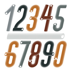 Trendy vector numerals collection. Modern italic condensed, tall, funky numbers from 0 to 9 best for use in logo, poster creation. Created using dimensional vacuum pipe style.