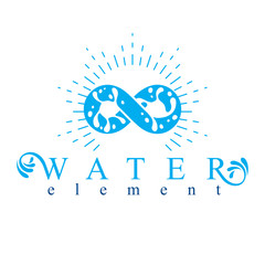 Mountain water spring conceptual logo, limitless symbol. Water cleaning company conceptual emblem.