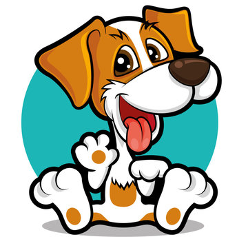 Cute dog greetings with waving hand, pet dog vector illustration mascot - vector