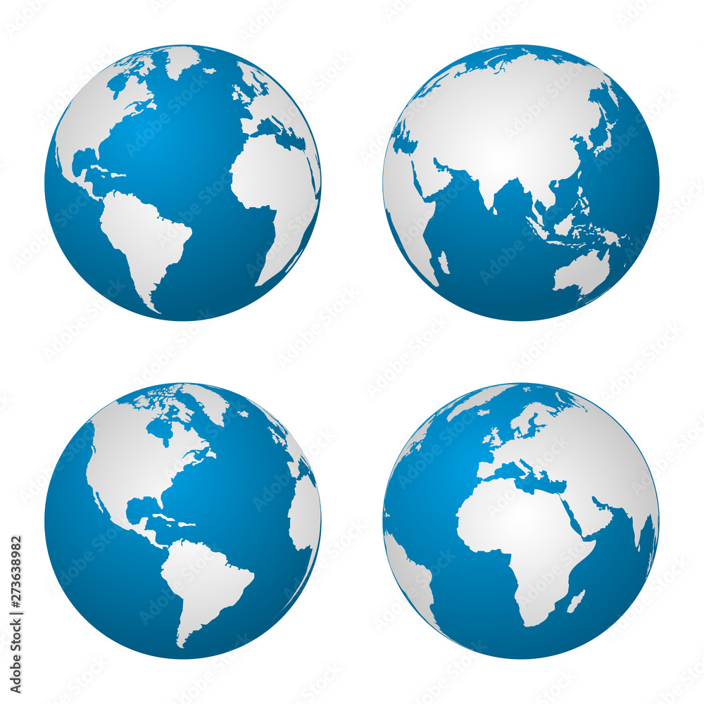 Aufkleber earth globe revolved in four different stages. vector illustration