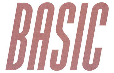 BASIC word with terracotta colored fabric texture on white background