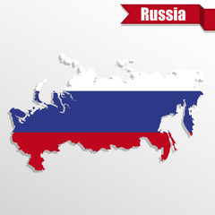 Fototapeta premium Russia map with flag inside and ribbon