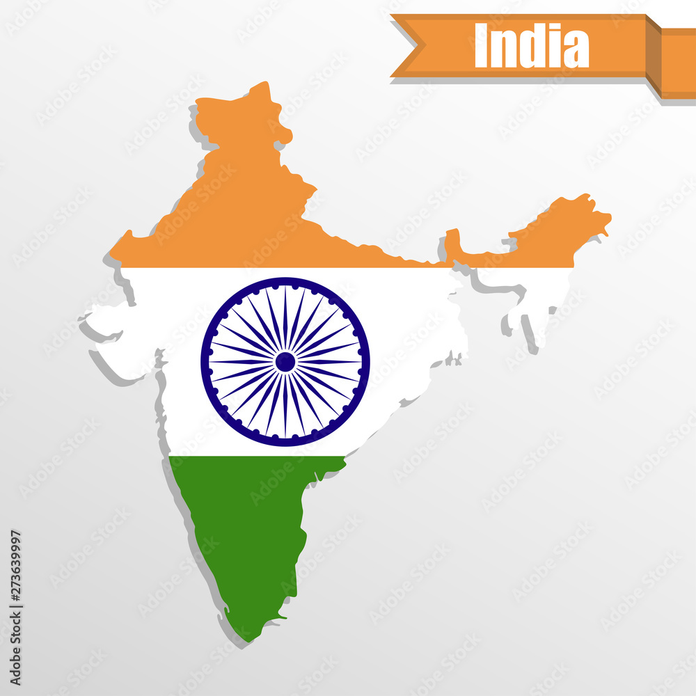Aufkleber india map with flag inside and ribbon