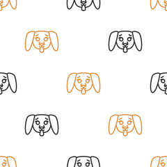 Seamless pattern for textiles with cute puppies on a white background. Vector illustration in line style