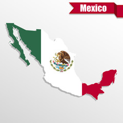 Mexico map with flag inside and ribbon
