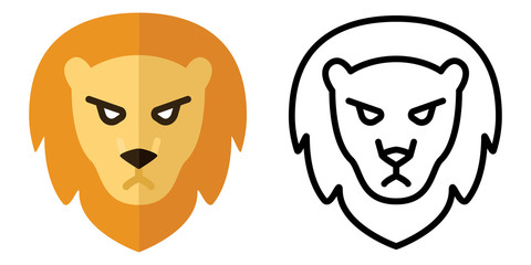 Set of icons - logos in linear and flat style. The head of a lion. Vector illustration © Sergey