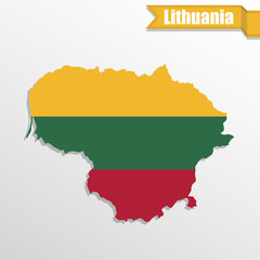 Lithuania map with flag inside and ribbon