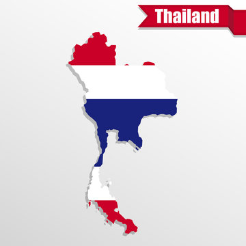 Thailand map with flag inside and ribbon