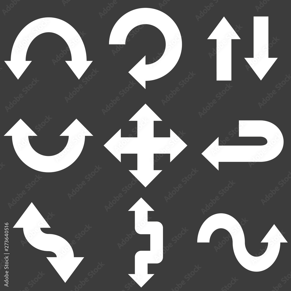 Aufkleber Set of different arrows in white on a black background